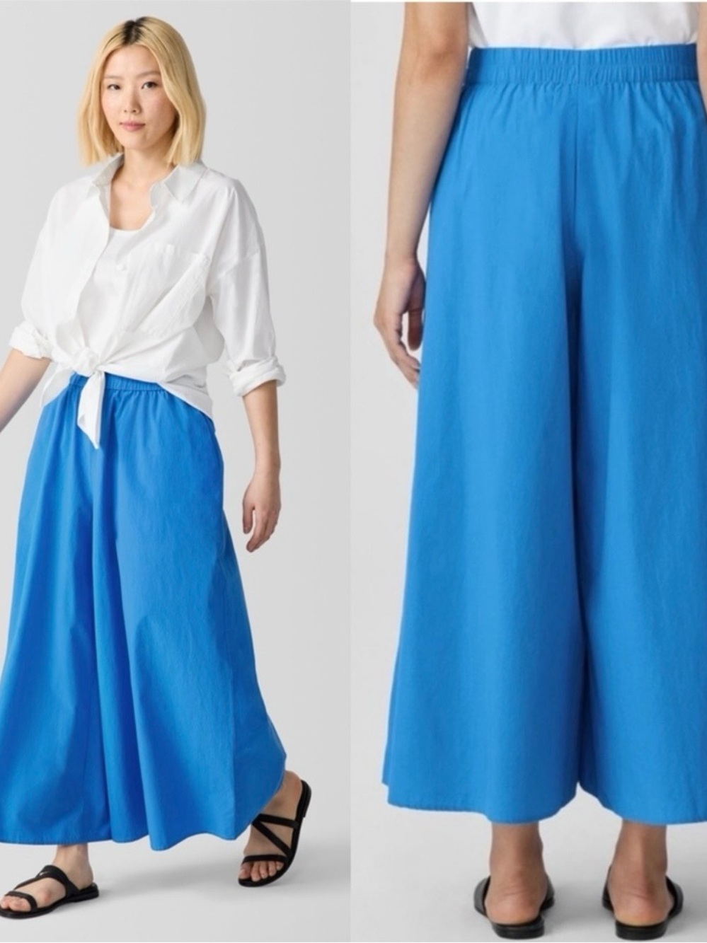 Eileen Fisher Washed Organic Cotton Poplin Skirt Pant in Calypso Size M Wide Leg - Picture 3 of 12